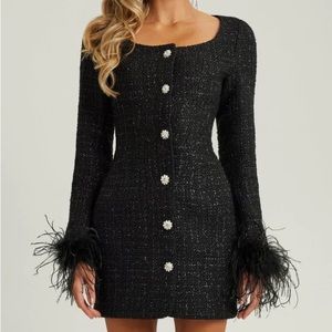 Heiress Beverly Hills BLACK TWEED LONG SLEEVE FUR CUFF MINI DRESS- brand new